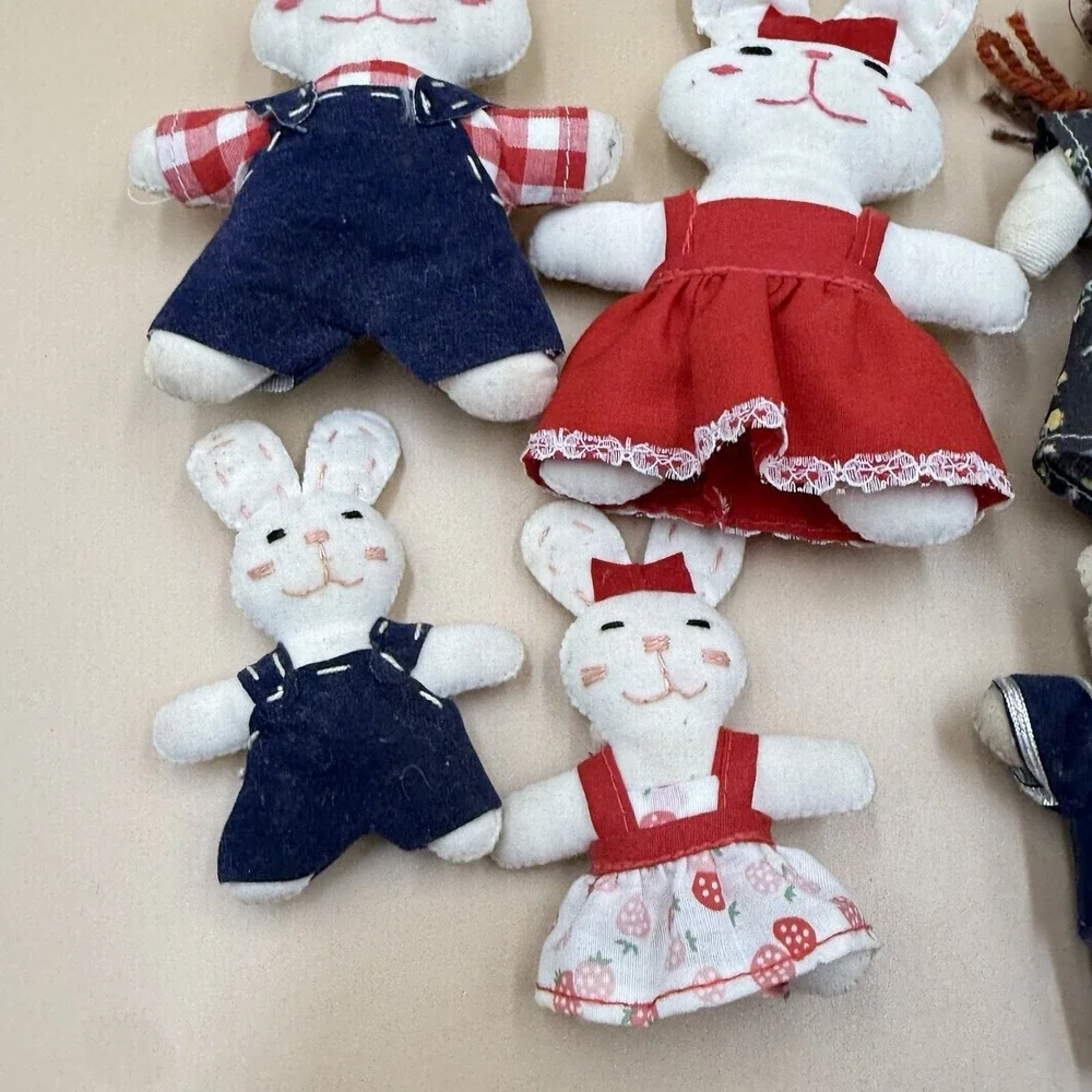 Lot 6 Vintage Handmade‎ Fabric Toys Bunny Bear Doll 1980s Primitive Retro Plush